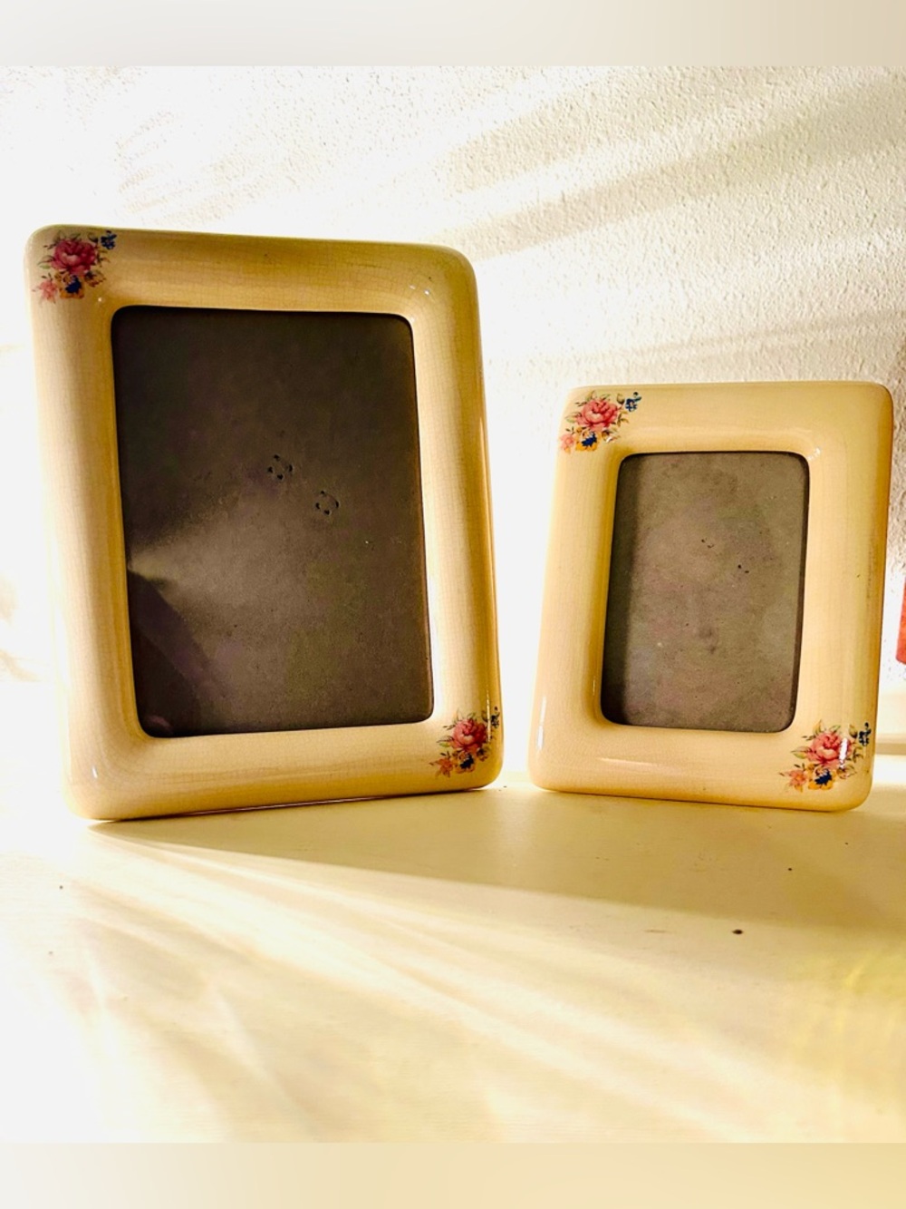 Source Unknown Cream Ceramic Picture Frames with Floral Accents